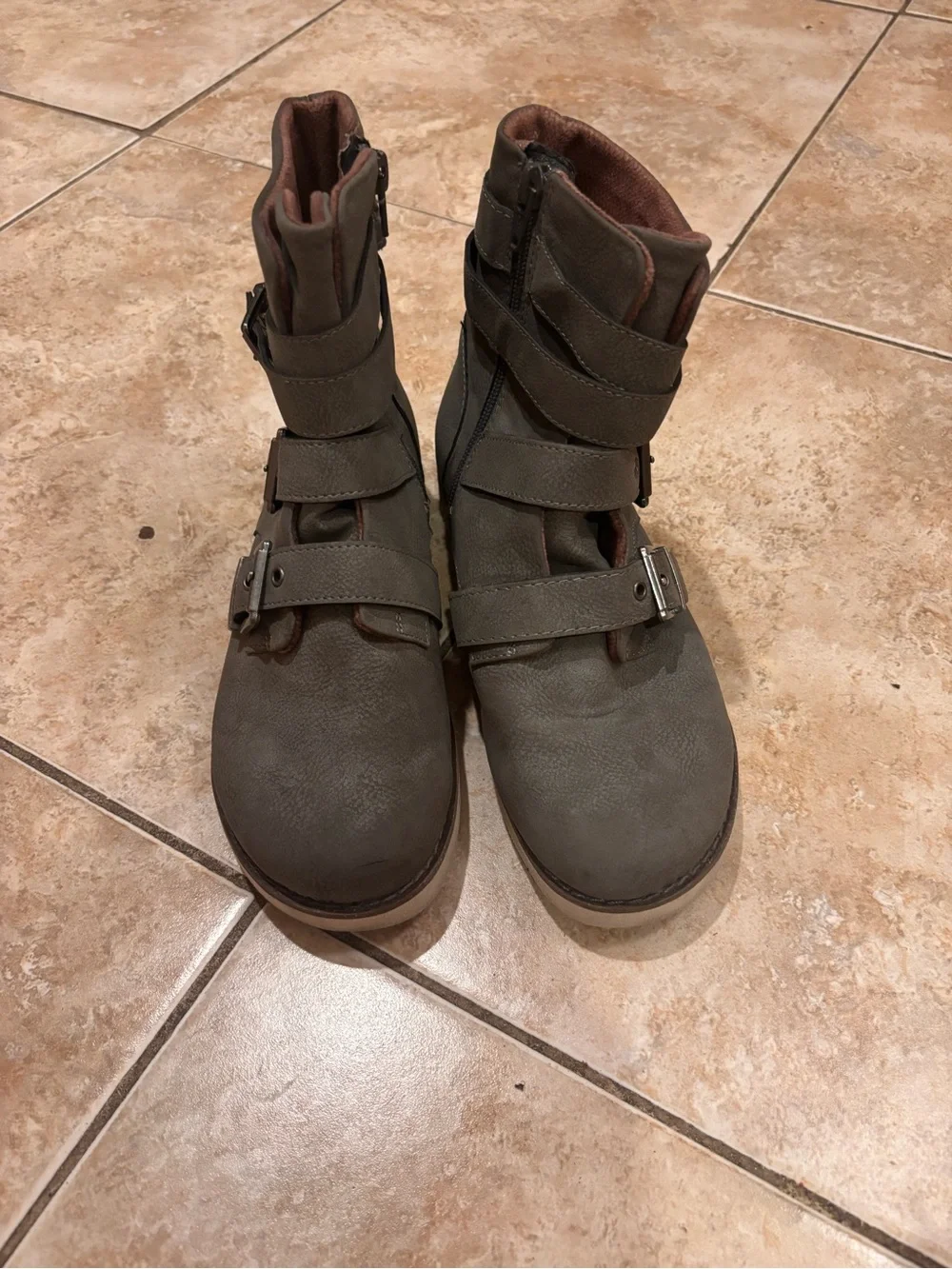 Children's Grey Strap Ankle Boots with Buckle Detail